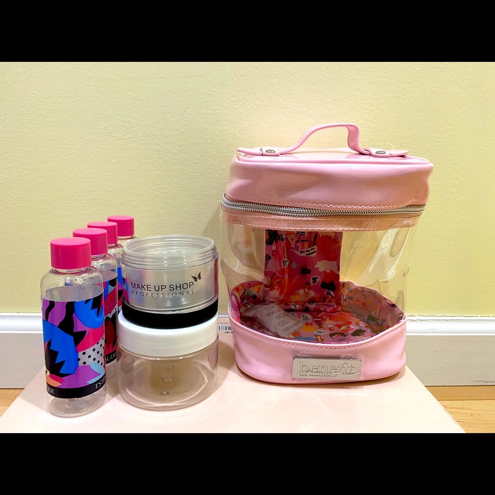 Benefit cosmetic beauty case & travel containers